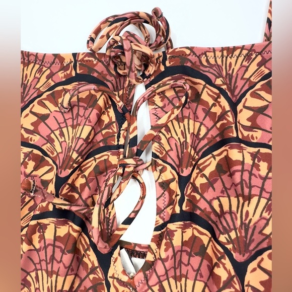 Madewell Second Wave One Piece Swimsuit Large Painted Seashells Boho Tie Front - Picture 4 of 12